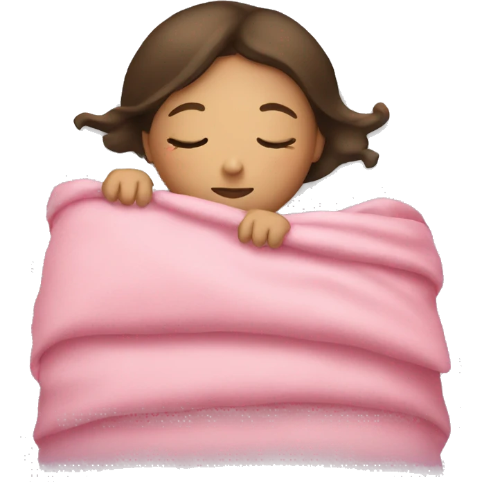 brunette girl sleeping with pink blanket emoji