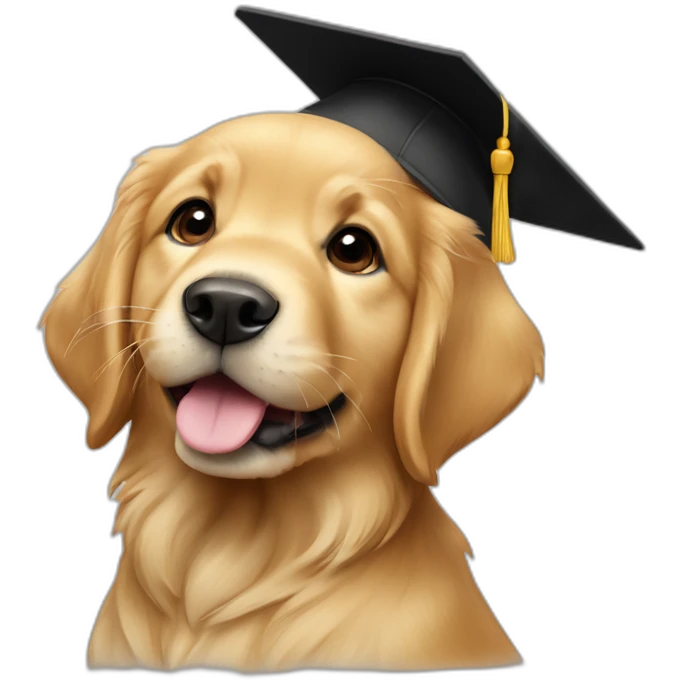 golden retriever puppy in a mortarboard emoji