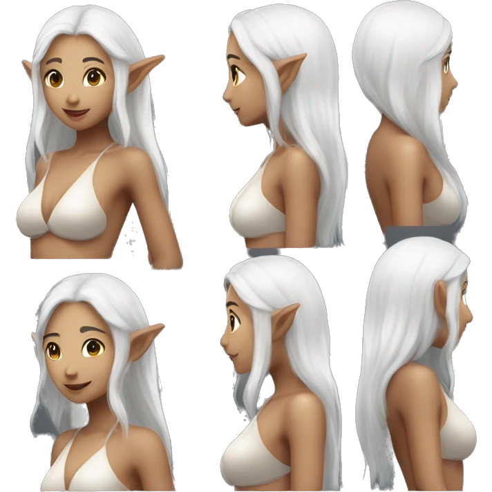 Asian feminine shirtless full body slim long white hair elf leather costume emoji