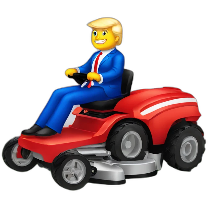 president Trump riding red white and blue colored lawnmower emoji