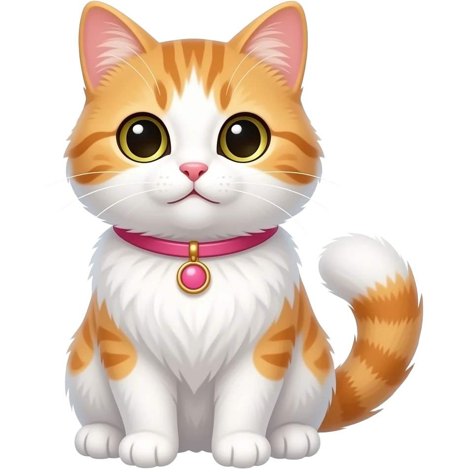cute white and orange fluffy cat with pink necklace emoji