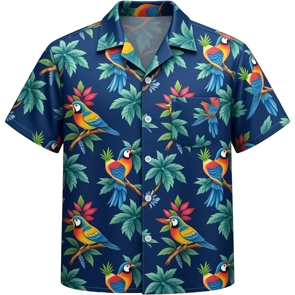 dark blue hawaiin shirt with colourful birds on it emoji