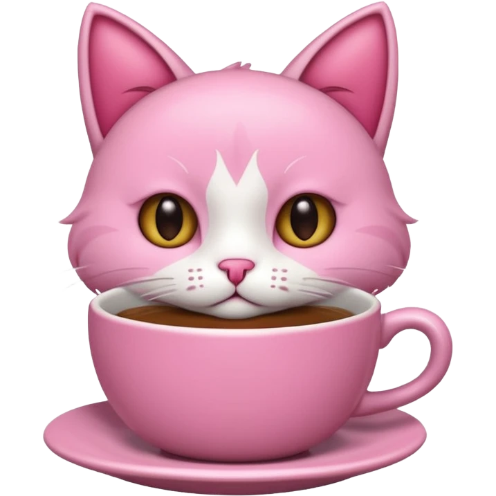 Gato rosa llorando mientras se toma un café  u emoji