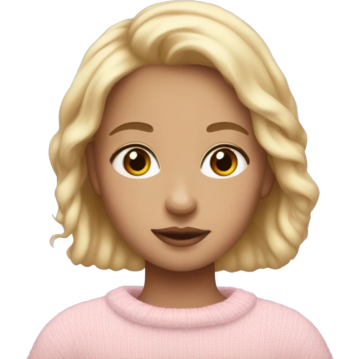 Girl with blonde hair and brown hair and light lips in a baby pink sweater  emoji