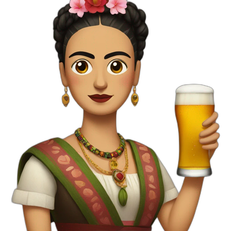 frida kahlo holding a beer emoji