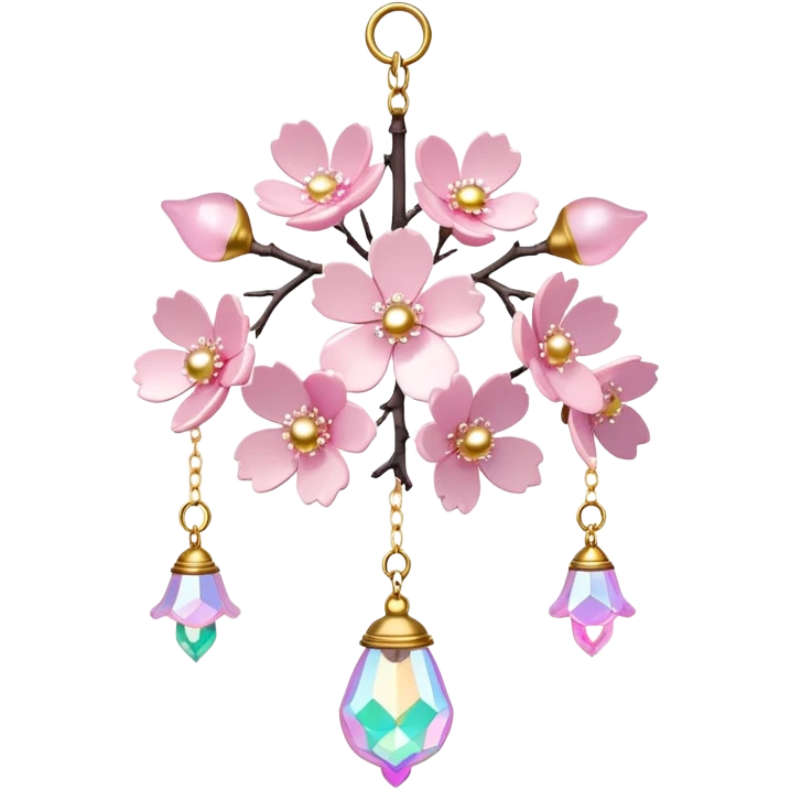 Hanging Iridescent pastel pink sakura crystals white-pearly suncatcher with bell LAMP emoji