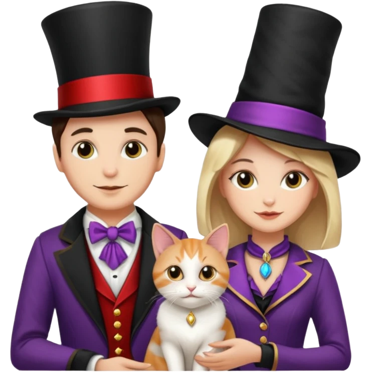magician couple and their pet cat emoji