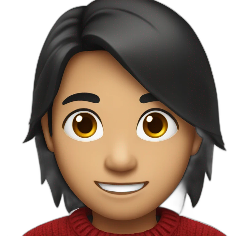 smiling and pointing north indian kid with chubby cheeks black hair wearing a dark red sweater emoji