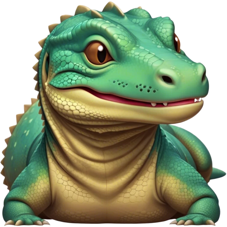 Meme-Worthy cute Sleeping Komodo Dragon Lizard Portrait Emoji, Head resting peacefully with a contented smile, showcasing a rugged, textured form and eyes gently closed in serene slumber, Simplified yet comically adorable features, highly detailed, glowing with a soft, drowsy glow, high shine, relaxed and utterly lovable, stylized with an air of playful laziness, bright and heartwarming, soft glowing outline, capturing the essence of a sleeping ancient guardian that feels destined to become the next viral icon of adorable rest! emoji