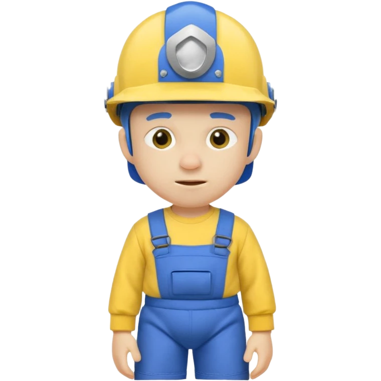 a character with a blue helmet,a pencil up his nose,a yellow shirt what says jeffy,and a nappy/diaper on the outside of hiv navy pants and black shoes emoji