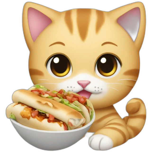 kitten eating shawarma roll emoji