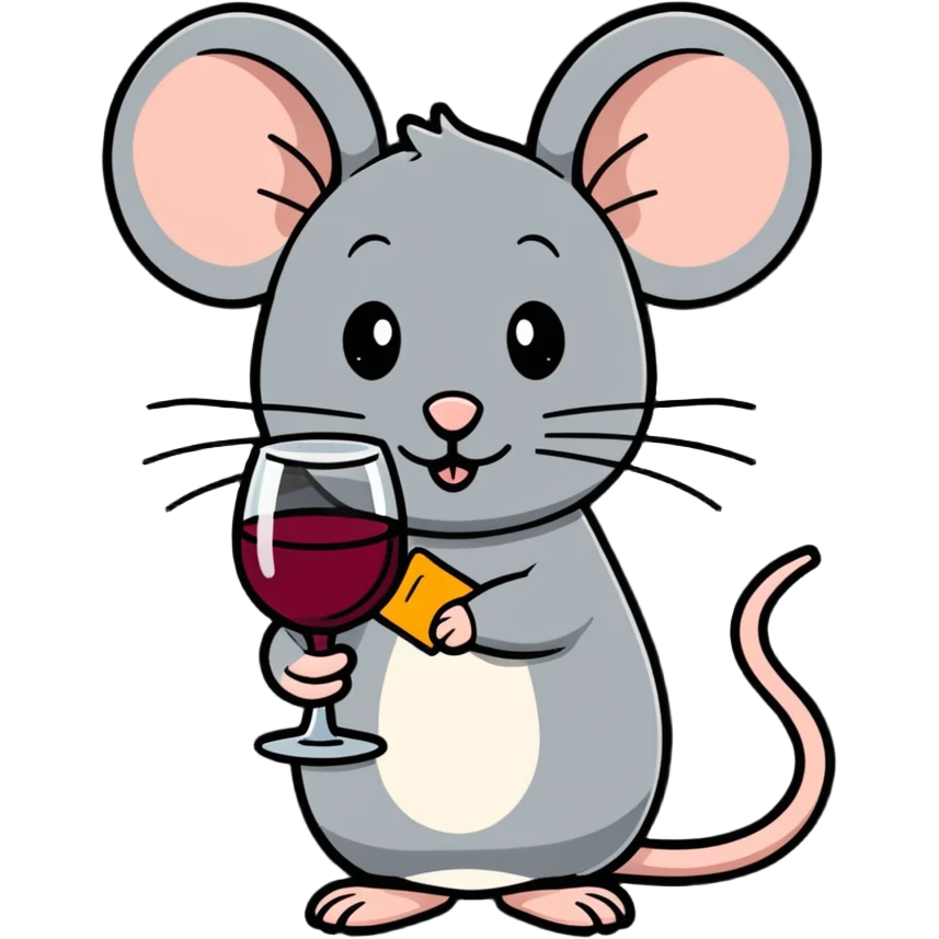 A mouse holding a glass of wine emoji