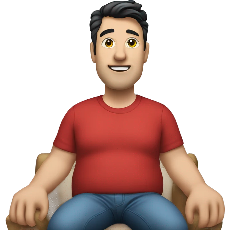 create a emoji of a fat white man in a red shirt with black hair pointed straight up emoji