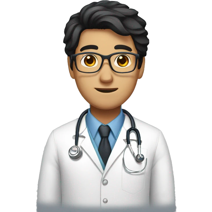 guy, brown eyes, black hair, glasses, in a doctor's coat emoji