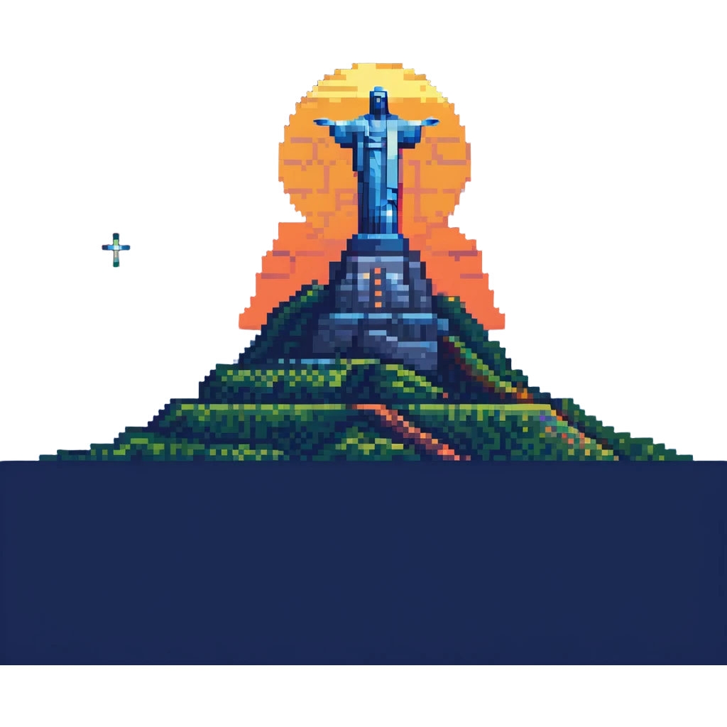 Christ the Redeemer statue in Rio de Janeiro with sunset colors emoji