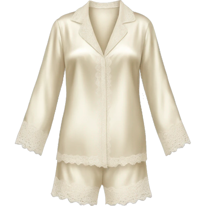 Cream silk pajamas with lace trim emoji