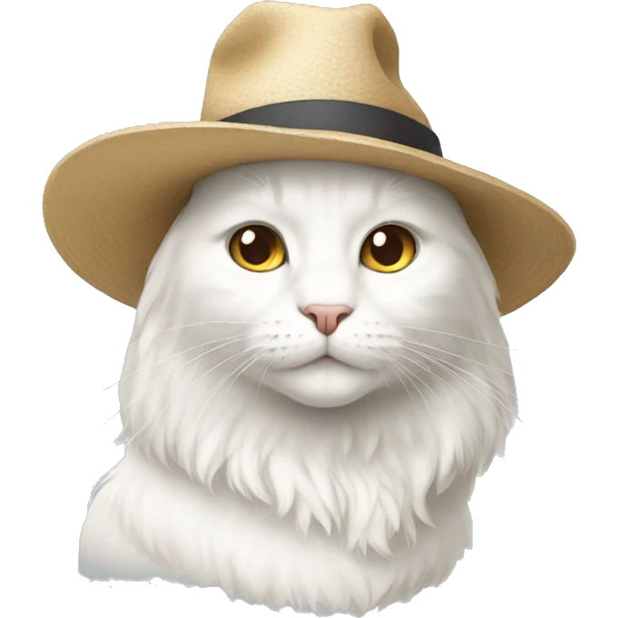 White cat with long hair and hat emoji