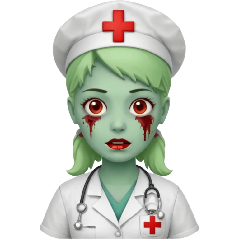 Zombie nurse in scrubs, red cross hat, green skin emoji