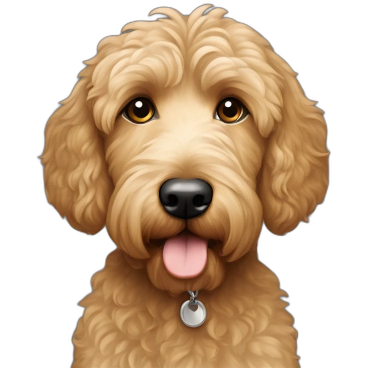 goldendoodle con mujer 30 años  castaña ojos claros, cabello melena al hombro, tez clara emoji