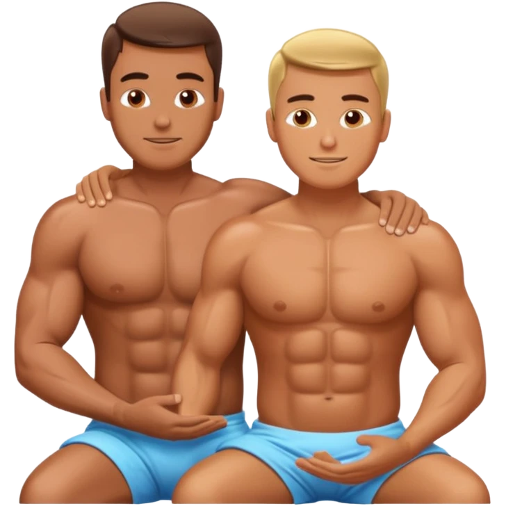 Two shirtless super buff guys touching each other to give them a massage emoji