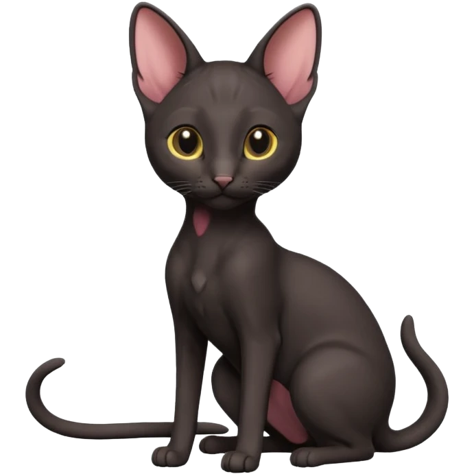 A 3D cartoon black Oriental Shorthair cat with bulky body, tall ears, Nice fur, dark cinematic background, Memoji-style. full body or half body. emoji