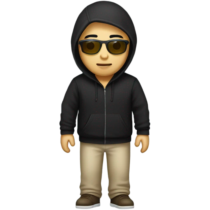 programmer, student, asian, black hair, black eyes, male, round face, black sunglasses, black hoodie emoji