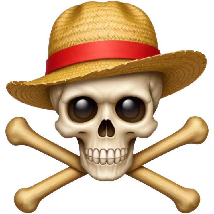 Skull and crossbones wearing a straw hat with the ribbon being red emoji