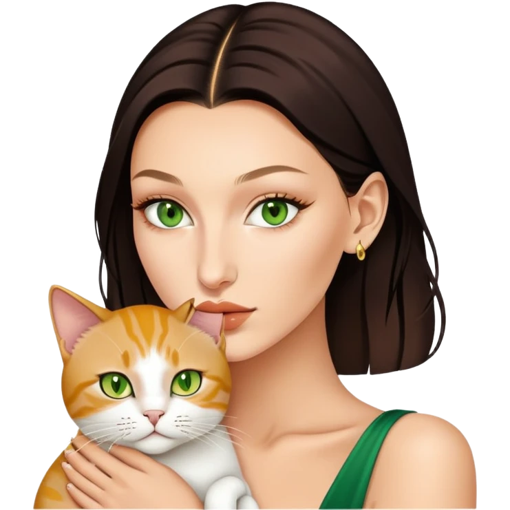 Bella Hadid with one golden baby fat green eyes cat  emoji