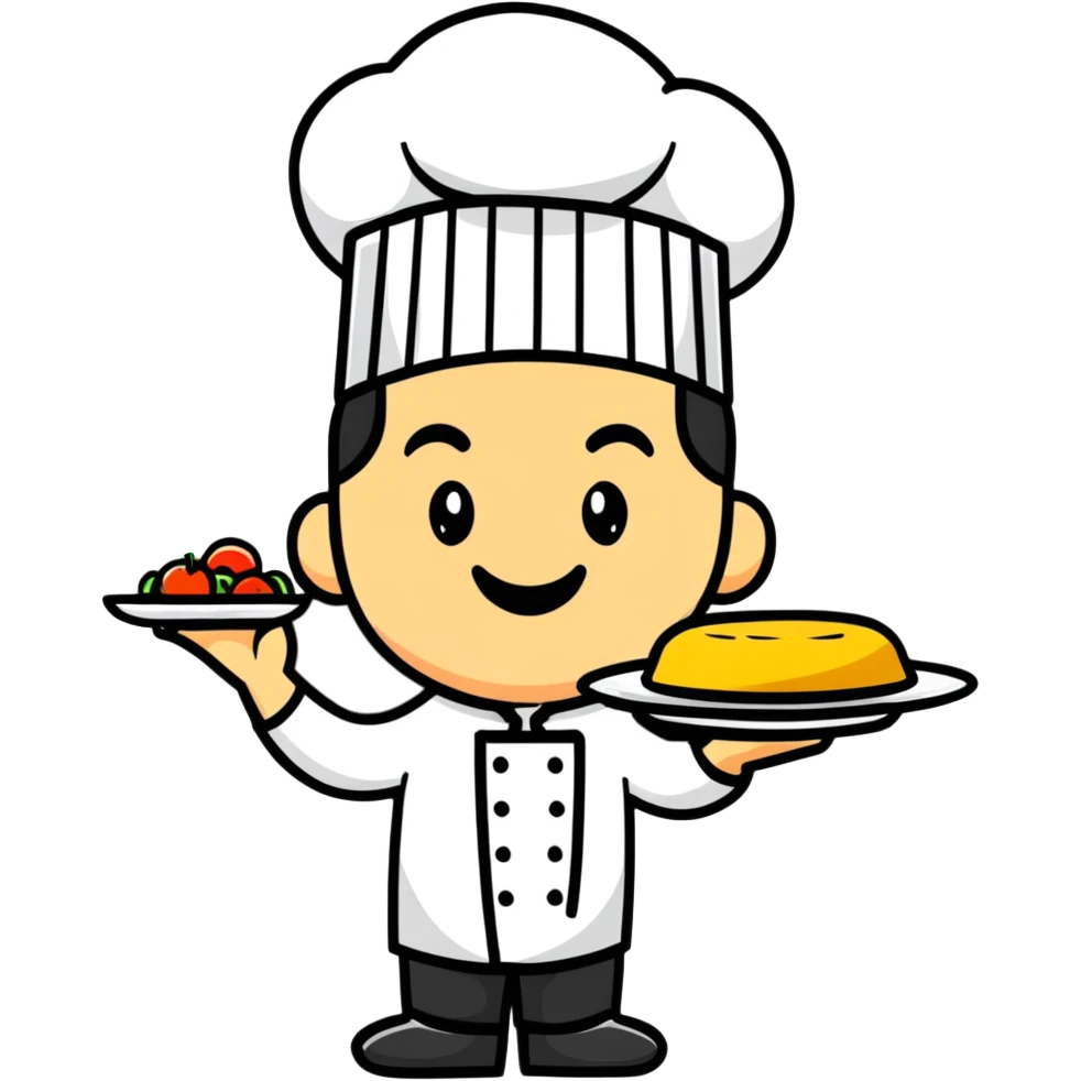 a smiling chef holding a plate representing a restaurant emoji