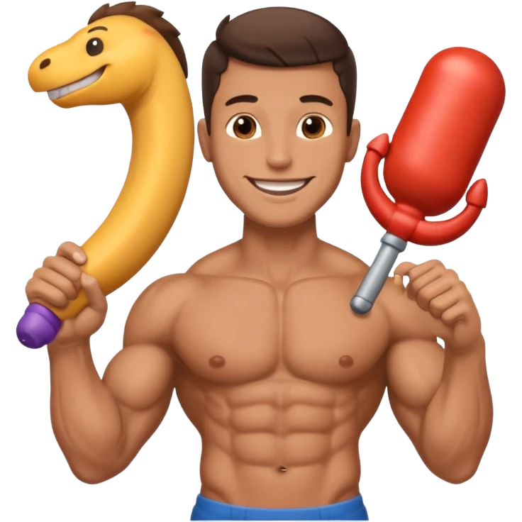 Buff naked male with a large dick in hand emoji