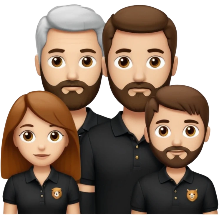 Criar Casal - Homem branco de cabelo liso e olhos marrom, com barba, camiseta polo preta e mulher de pele branca cabelo cacheado marrom longo e olhos mel emoji
