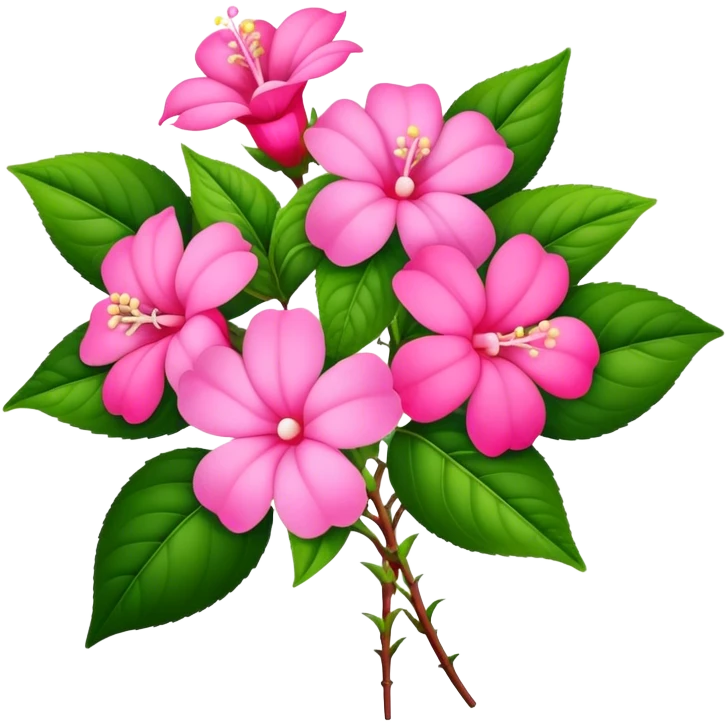 big bouquet pink Impatiens Balsamina flower stem, leaf emoji