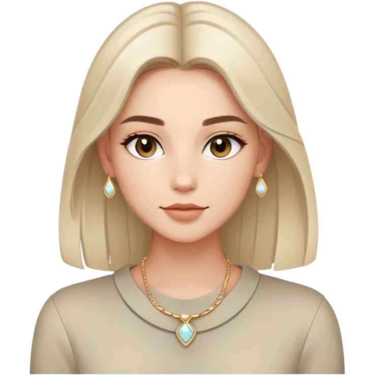 A girl with sleek hair (like a neat bun or naturally loose, shiny hair), glowing skin with minimal or natural makeup, wearing neutral-toned outfits (white, beige, grey), minimalist jewelry, and an overall fresh, calm, and polished vibe. emoji