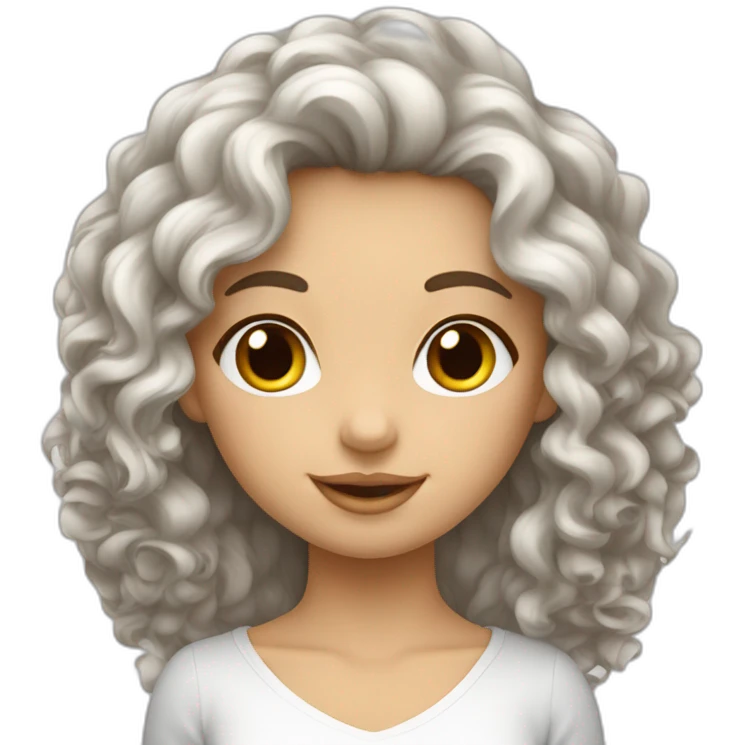 Fille blanche avec de long cheveux bouclés bruns emoji