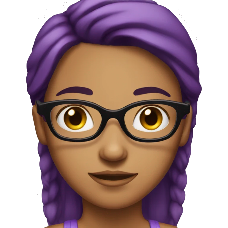 Tanned girl with purple hair , brown eyebrows and black glasses  emoji
