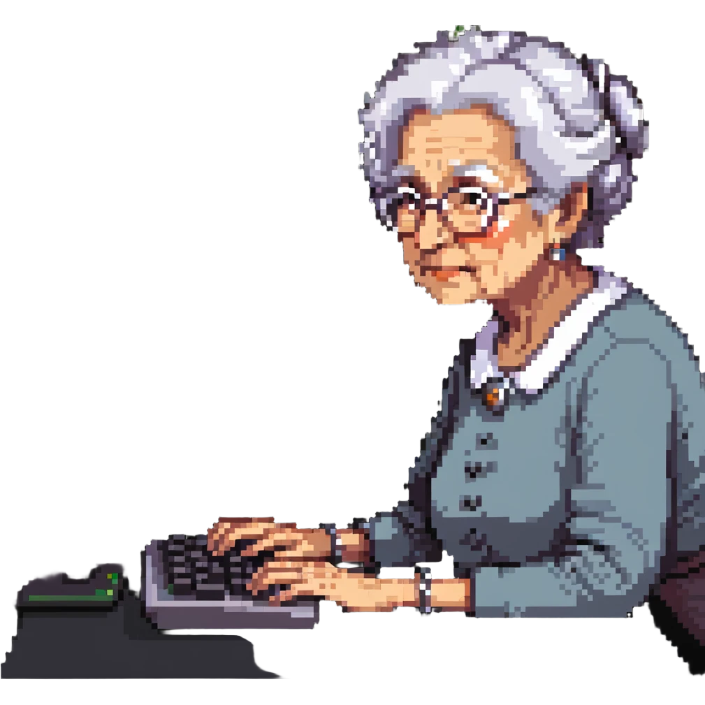 grandma typing on a computer emoji