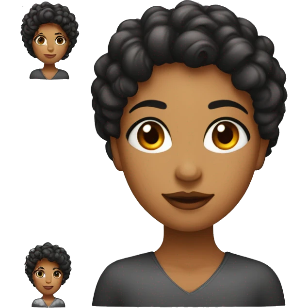 Mujer pelo negro con mechones de adelante rojos color de ojos marrones y anteojos  emoji