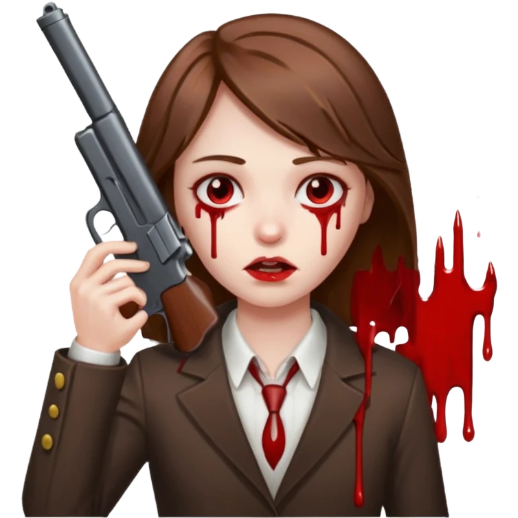 Single gun pointed at my head brown hair add blood emoji