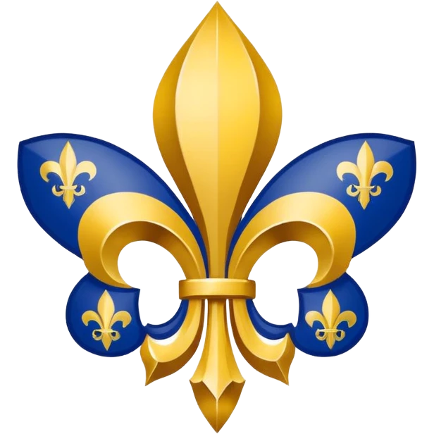 Minimal emoji-style Louisiana Creole flag with a deep blue background, a single gold five-pointed star in the upper left, and three gold fleur-de-lis below it. Flat vector design, clean lines, high contrast, no text, clear at small size. emoji