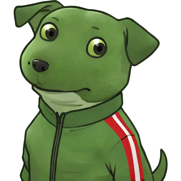 Small white dog with red track suit on  emoji