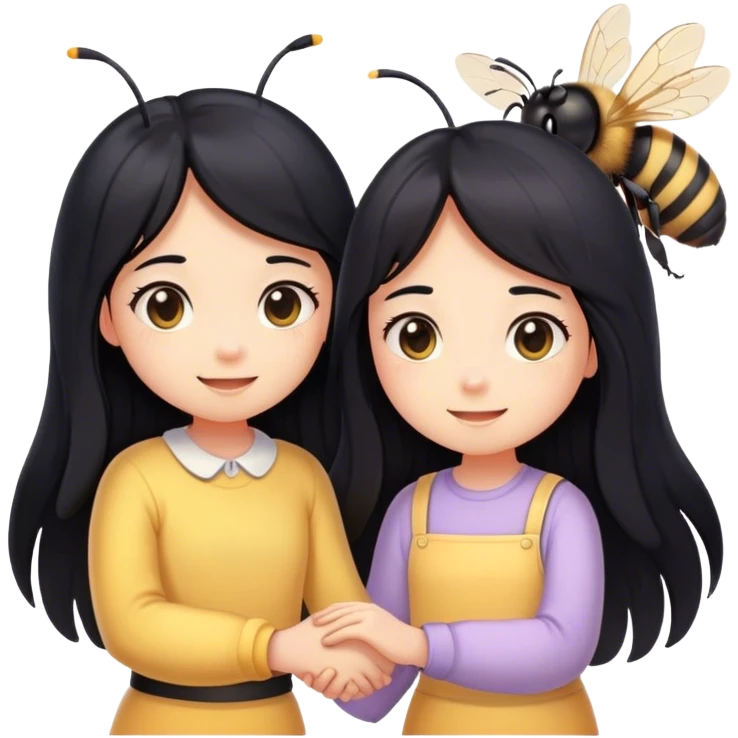 bee holding hands with a girl with long black hair  emoji