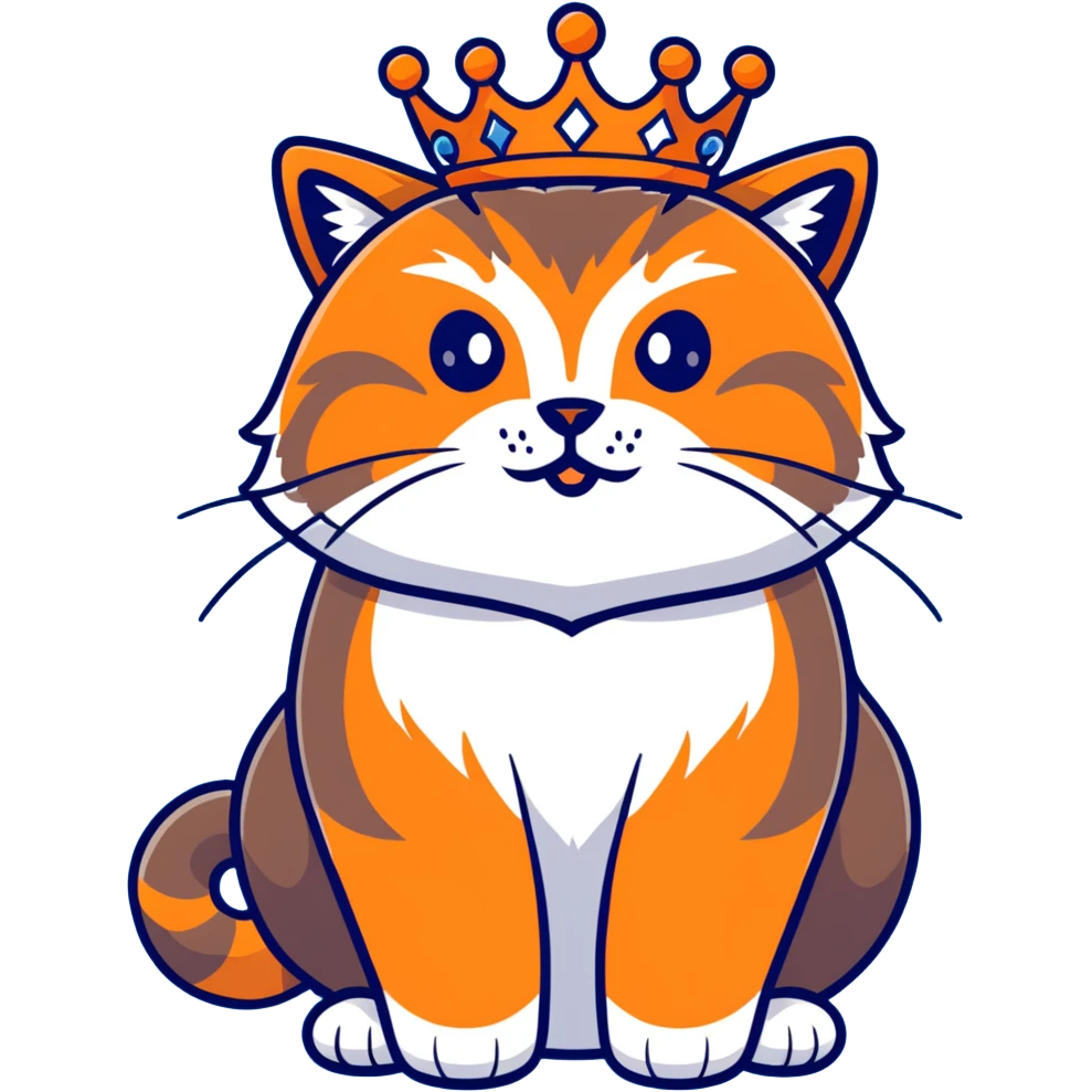 A cartoonish brown-orange Pallas's cat (Manul) with a crown emoji