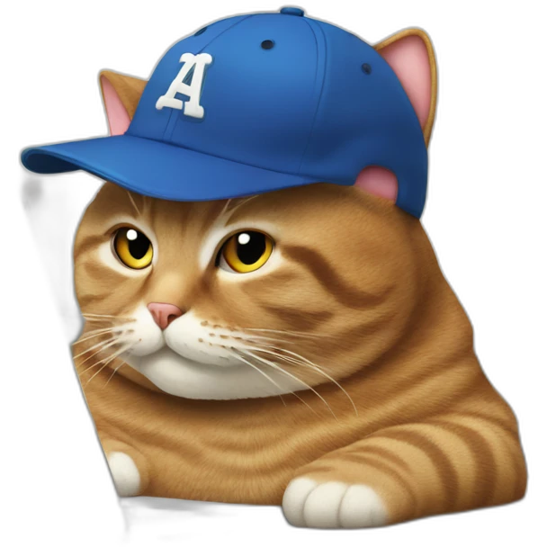 Fat cat wearing a baseball hat behind a laptop emoji