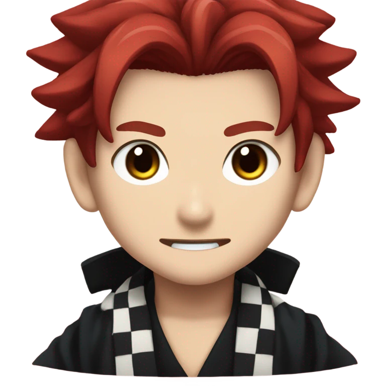 Tanjiro, red hair,black and red checkered, demon slayer mark￼ emoji