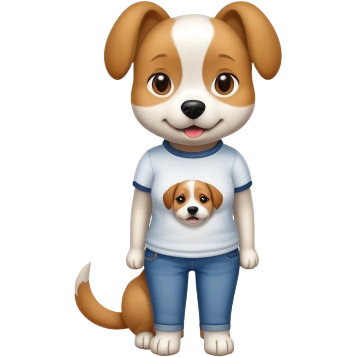 female dog upright casual clothes jeans t-shirt friendly expression emoji