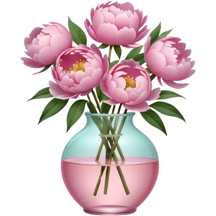 Peonies in a clear pink glass vase emoji