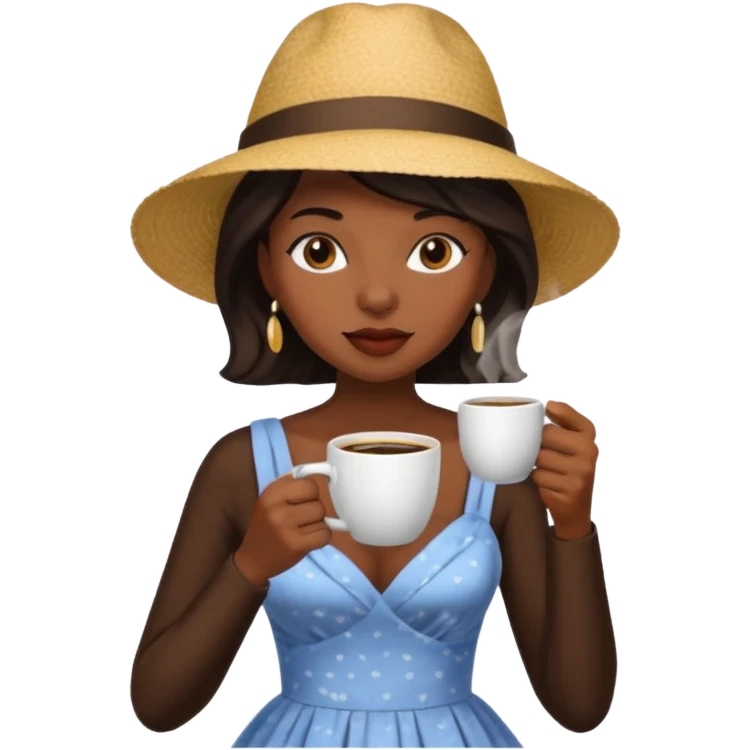 black woman drink coffe with hat dress  emoji