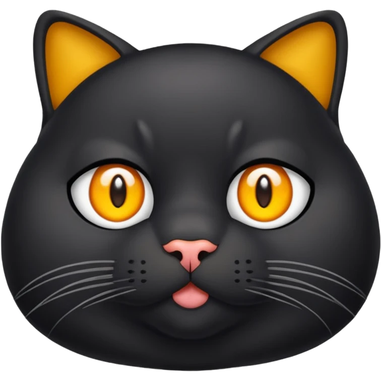 Un gato negro gordito con los ojos de color amarillos sentado emoji