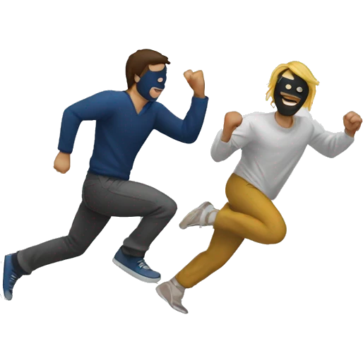a guy getting chased by a masked man emoji