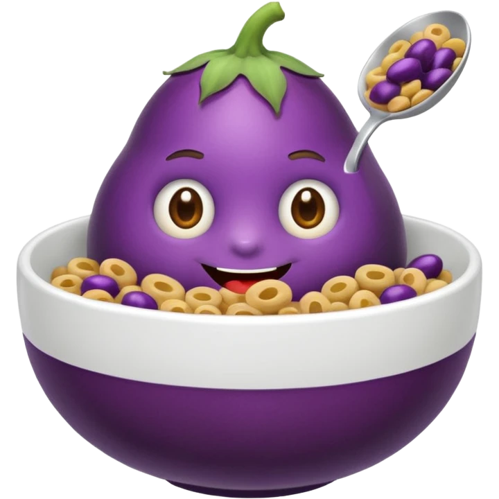 Eggplant eating a bowl of cereal emoji
